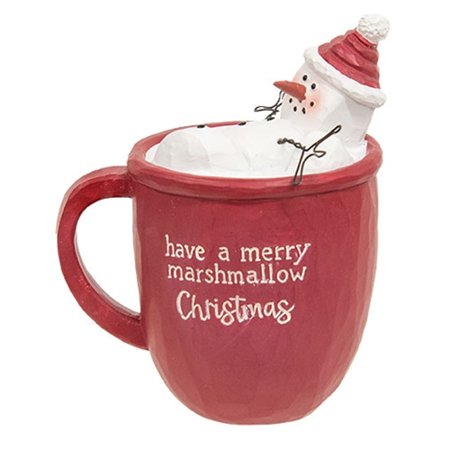 Have A Merry Marshmallow Christmas" Resin Hot Cocoa Mug w/Snowman
