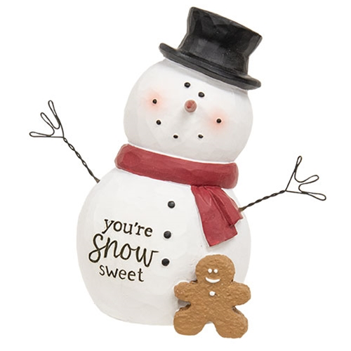 You're Snow Sweet" Resin Snowman w/Gingerbread Man