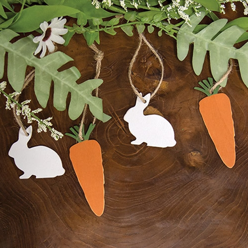 6/Set, Wooden Bunny & Carrot Ornaments