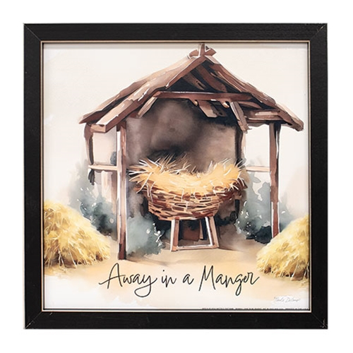 Away in a Manger Framed Print, 8" Sq.