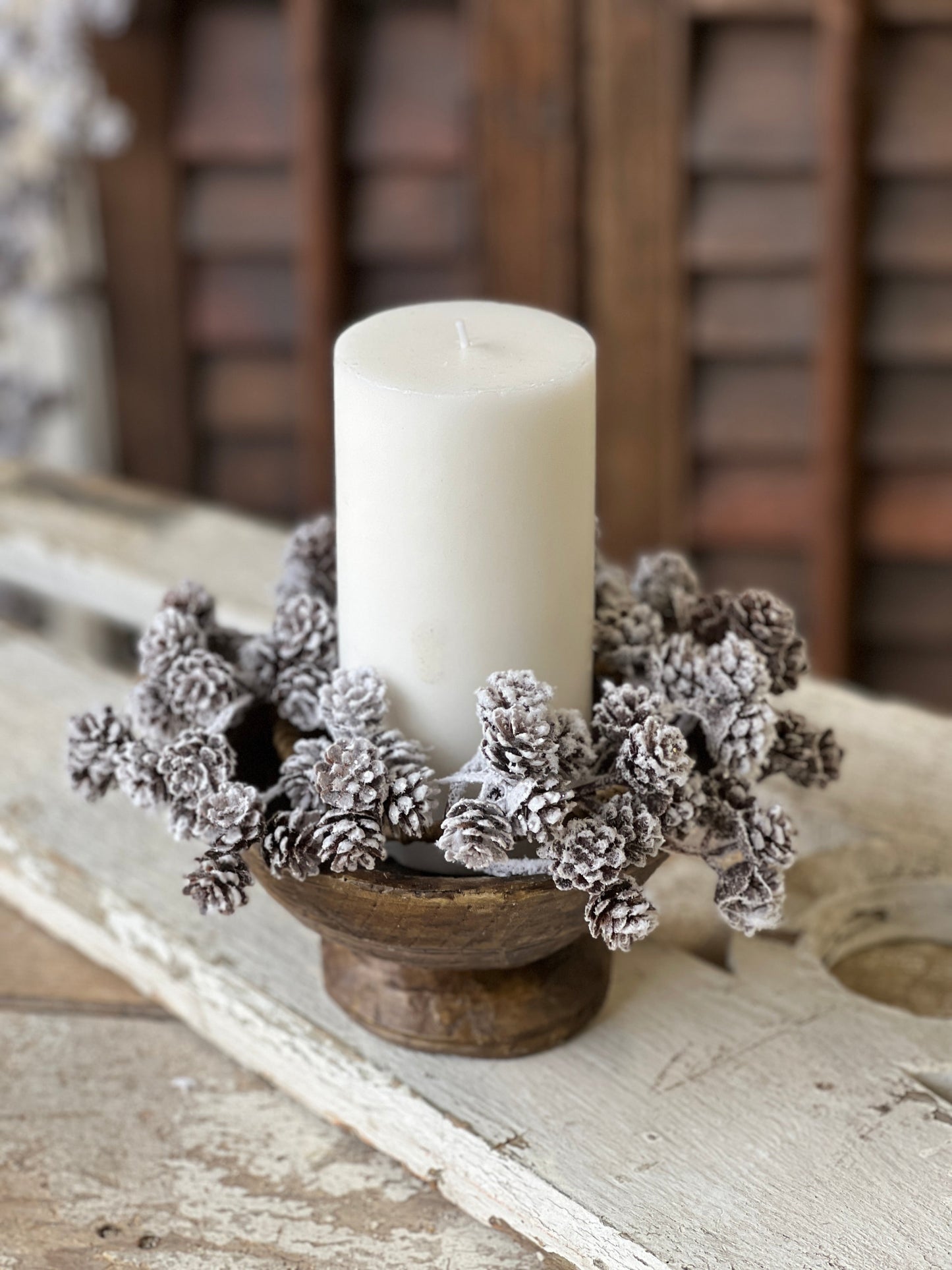 Snowcrested Pinecone Candle Ring | 8"