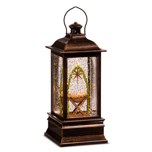 BABY JESUS IN MANGER MUSICAL LIGHTED WATER LANTERN