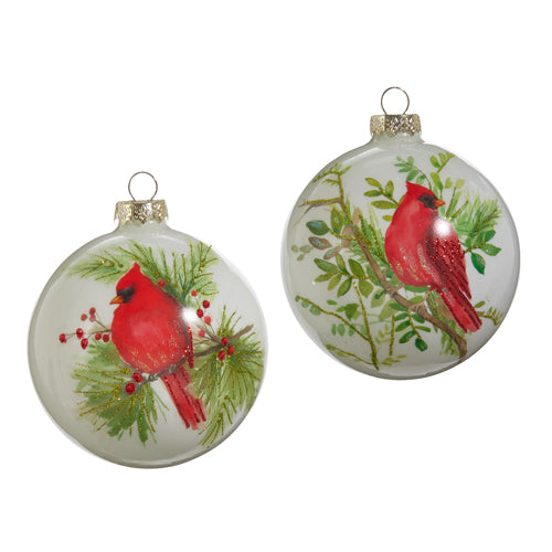 CARDINAL ON BRANCH BALL ORNAMENT