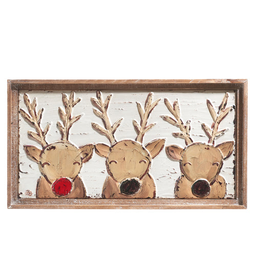 24.25" REINDEER FRIENDS EMBOSSED METAL FRAMED WALL ART