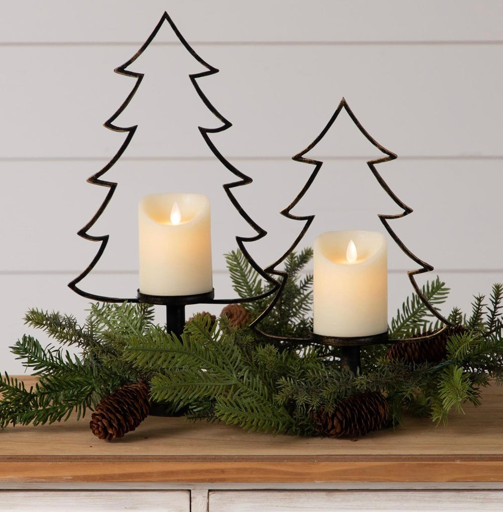 METAL CHRISTMAS TREE SILHOUETTE CANDLE HOLDERS SET