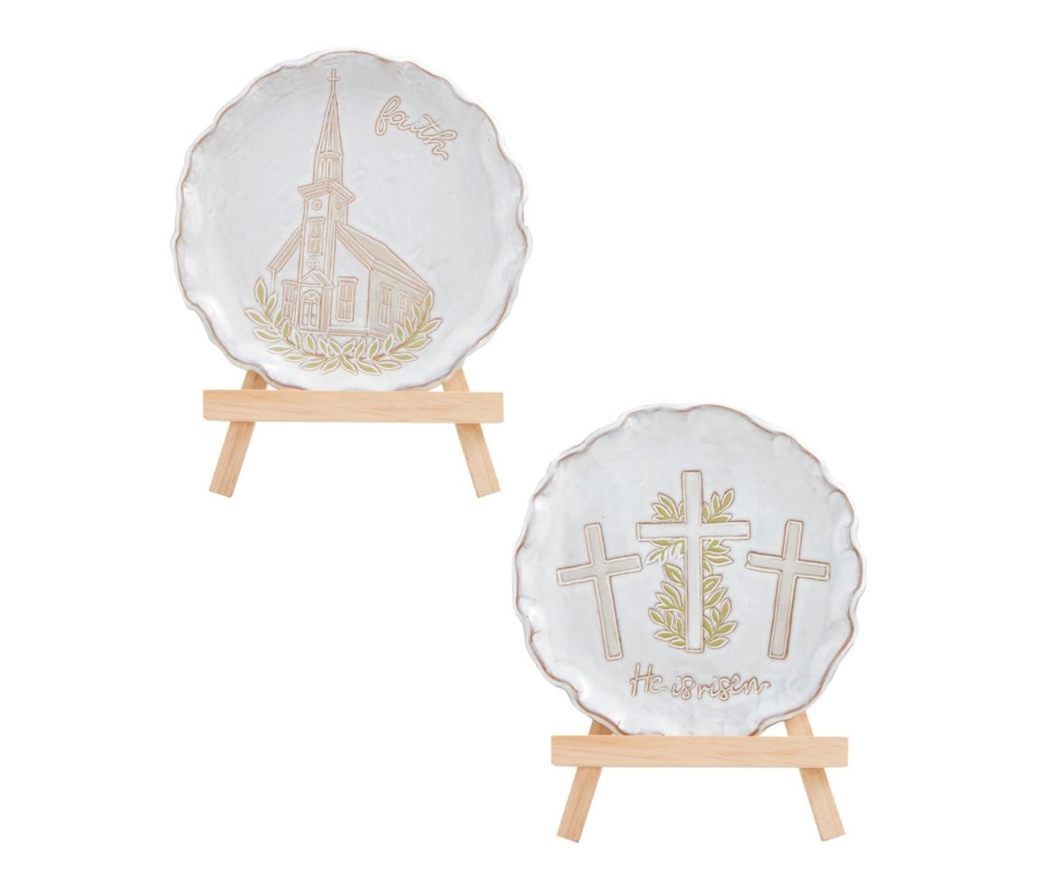 Religious plate with easel mud pie
