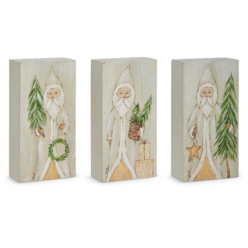 8" NATURAL SANTA WITH TREE BLOCK ASST.