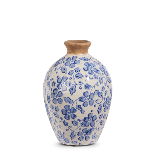 BLUE AND WHITE FLORAL VINTAGE VASE