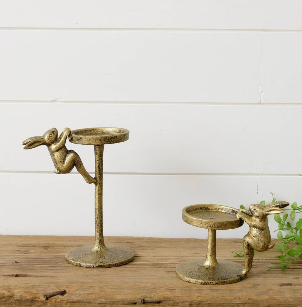 Gold bunny candle holder set