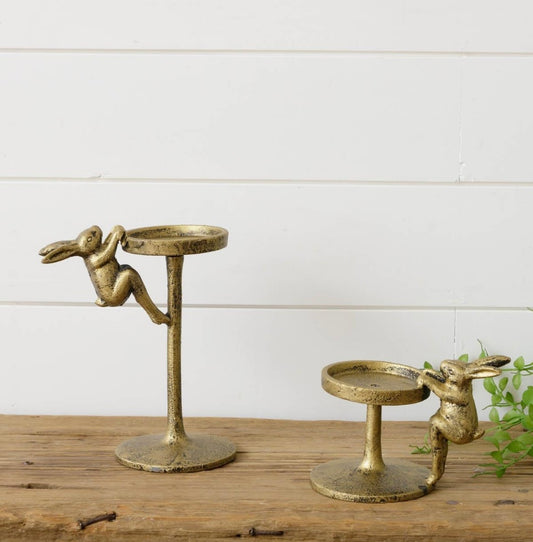 Gold bunny candle holder set