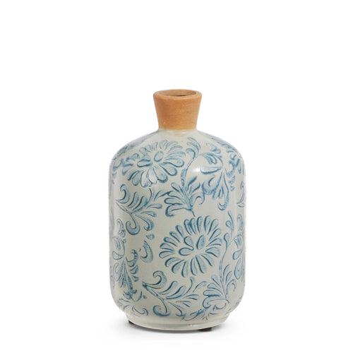 7" BLUE FLORAL PATTERN VASE