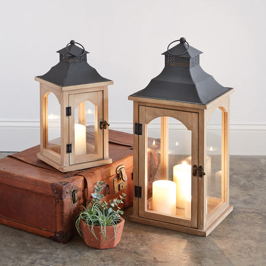 Wood and glass lantern