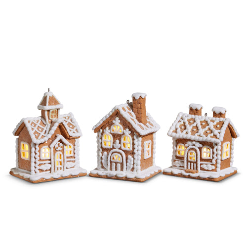 4.25" LIGHTED GINGERBREAD HOUSE ORNAMENT ASST