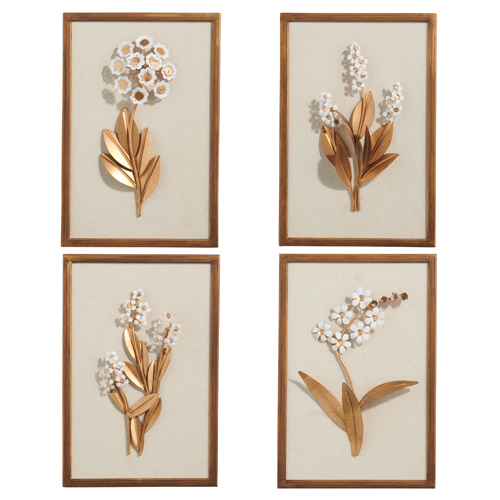 PRESSED METAL FLOWER FRAMED WALL ART 4 assorted