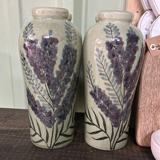 10" Painted Floral Green Vase