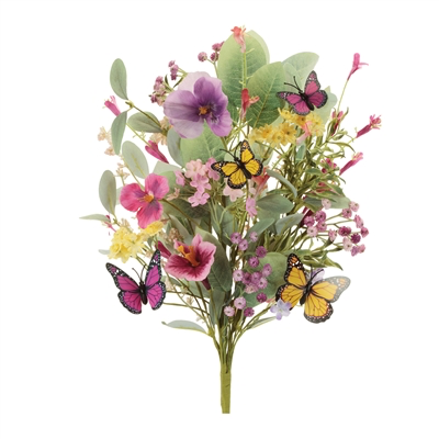 MIXED PANSY BUSH W/BUTTERFLIES 19”H
