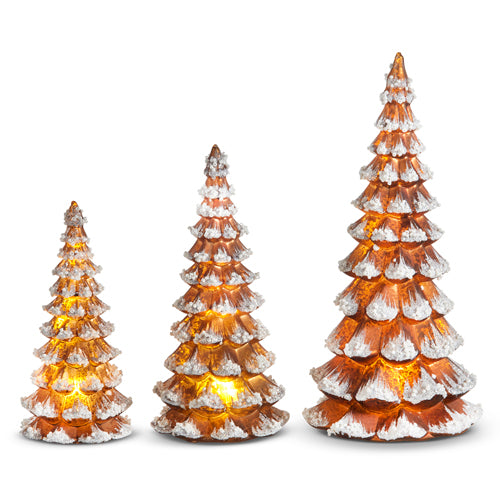 SNOWY LIGHTED GINGERBREAD TREES
