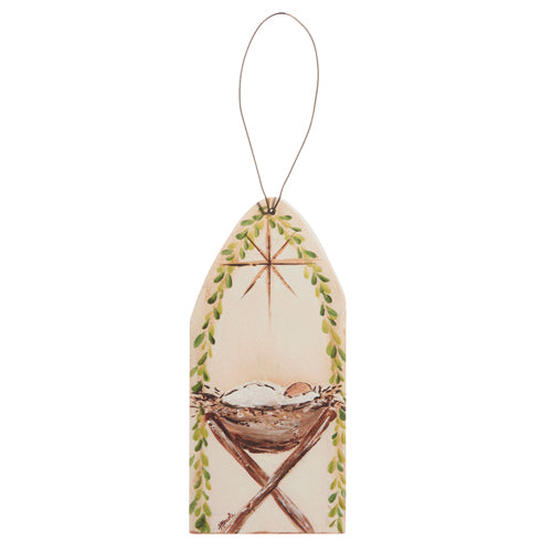 6" JESUS IN MANGER CUT OUT ORNAMENT