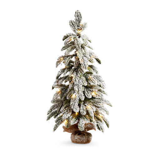 28" LIGHTED FLOCKED PINE TREE IN BURLAP
