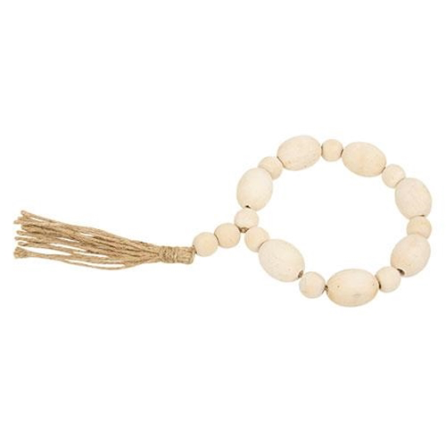 Natural Wood Oval Bead Candle Ring w/Jute Tassel