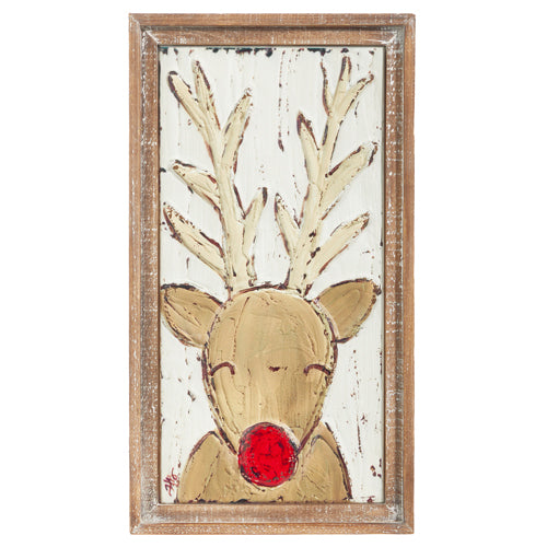 18" REINDEER EMBOSSED METAL FRAMED WALL ART