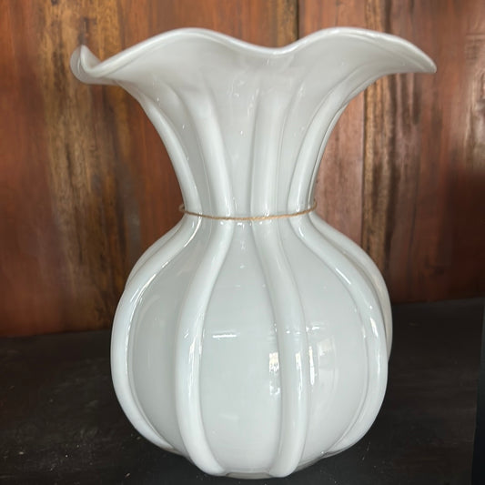 Large ruffled glass vase