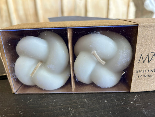 Twisted candle knot set/2, white|unscented