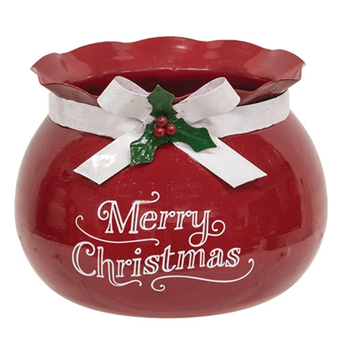 Red Metal Merry Christmas Santa bucket