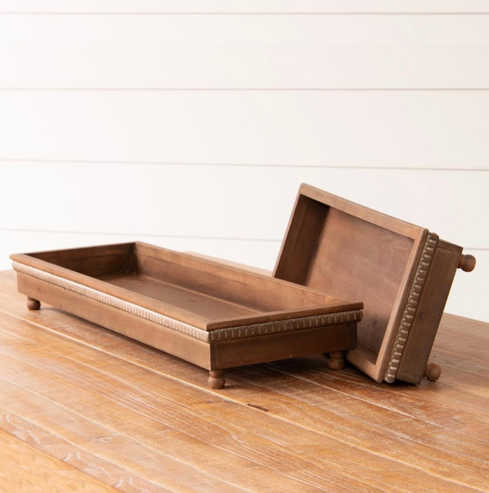 LONG WOODEN FOOTED TRAYS