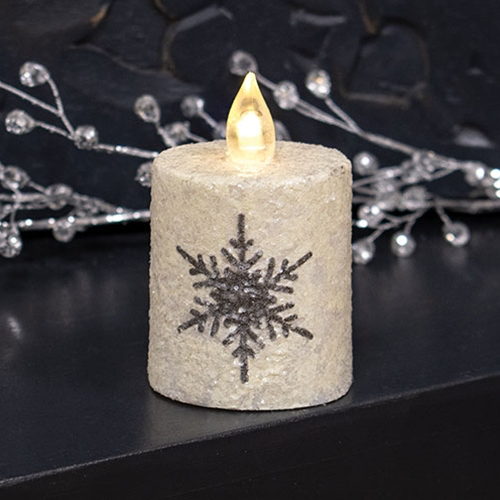 Glitter Snowflake Timer Pillar, 2.25" x 2.5"