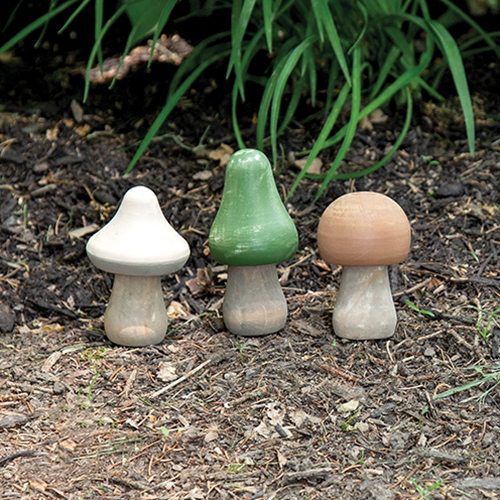 3/Set, Distressed Wooden Natural Color Mushrooms