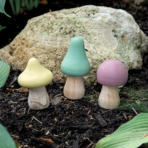 3/Set, Wooden Mushrooms