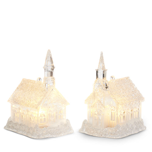 4" Iced Lighted Church Ornament