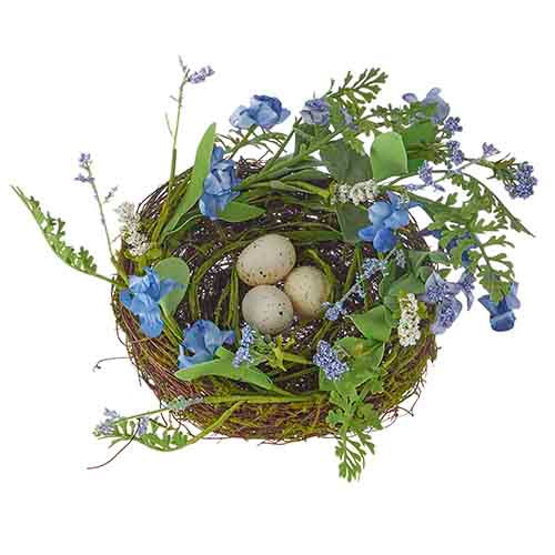 8" FLORAL AND FERN NEST WITH EGGS