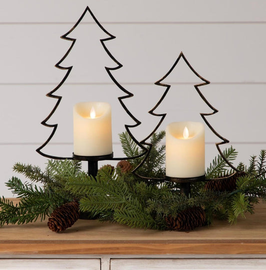 METAL CHRISTMAS TREE SILHOUETTE CANDLE HOLDERS SET